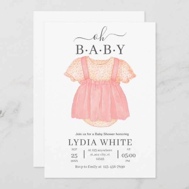 Invitation Baby shower de vêtements bébé Invitation, baby sho (Devant / Derrière)