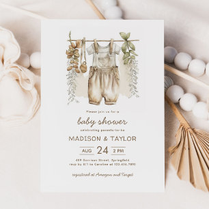 Invitation Baby shower de vêtements de bébé de Boho neutres s