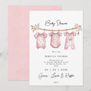 Invitation baby shower de vêtements de bébé rose