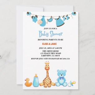 Invitation Baby shower de vêtements et jouets d'aquarelle pou