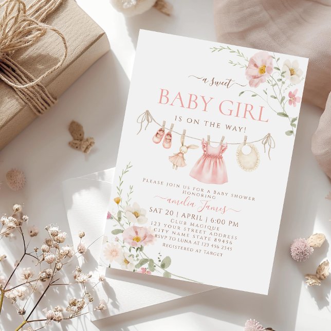 Invitation Baby shower de vêtements pour bébé Boho Fleur sauv (Créateur téléchargé)