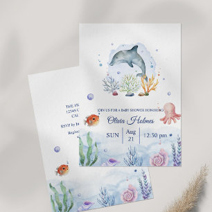 Invitation Baby shower de Vie marine Dauphin d'aquarelle