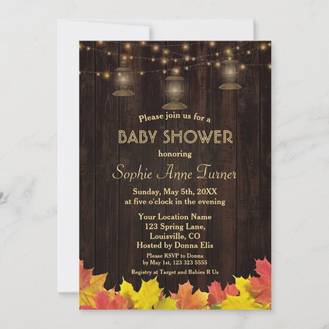 Invitation Baby shower de vieilles lanternes en bois (Devant)