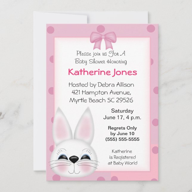 Invitation Baby shower de visage lapin lapin (Devant)