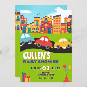 Invitation Baby shower de voitures mignonnes