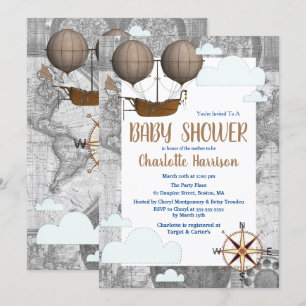 Invitation Baby shower de voyage du monde des nuages et des a