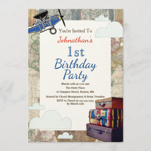 Invitation Baby shower de voyage mondial des avions Vintages