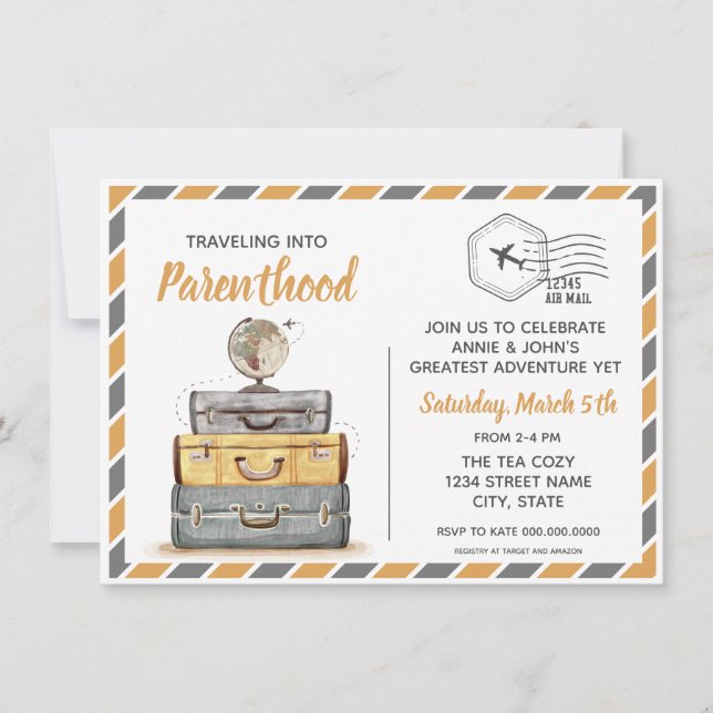 Invitation Baby shower de voyage neutre pour les femmes Invit (Devant)