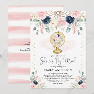 Invitation Baby shower De Voyage Par Mail Pink Blush Navy Flo