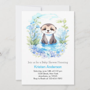 Invitation Baby shower de Whimsy Boy Floral Bleu Otterly