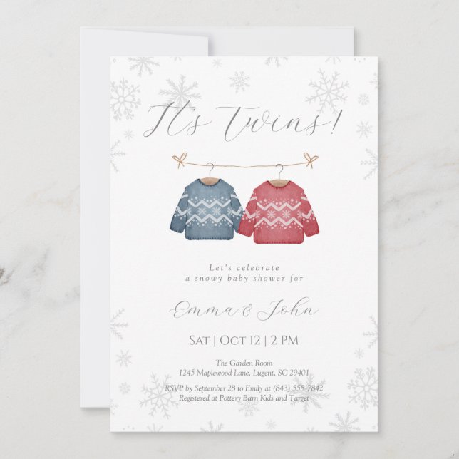 Invitation Baby shower de Winter Twin Brothers (Devant)