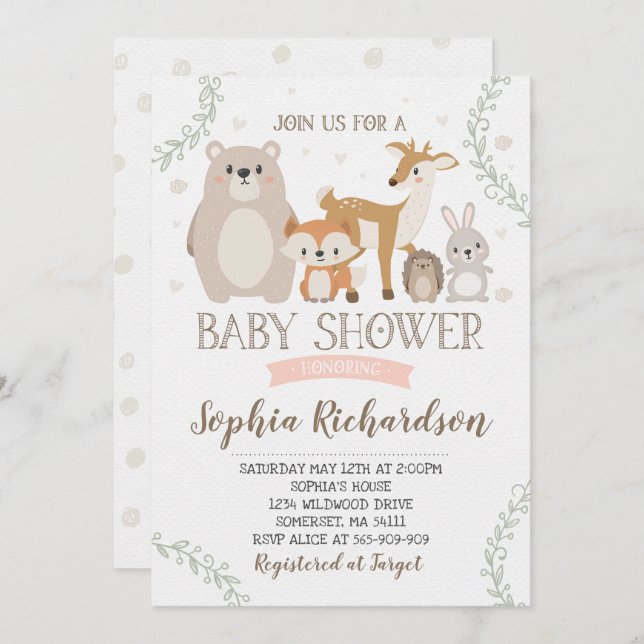 Invitation Baby shower de Woodland Showshaw (Devant / Derrière)