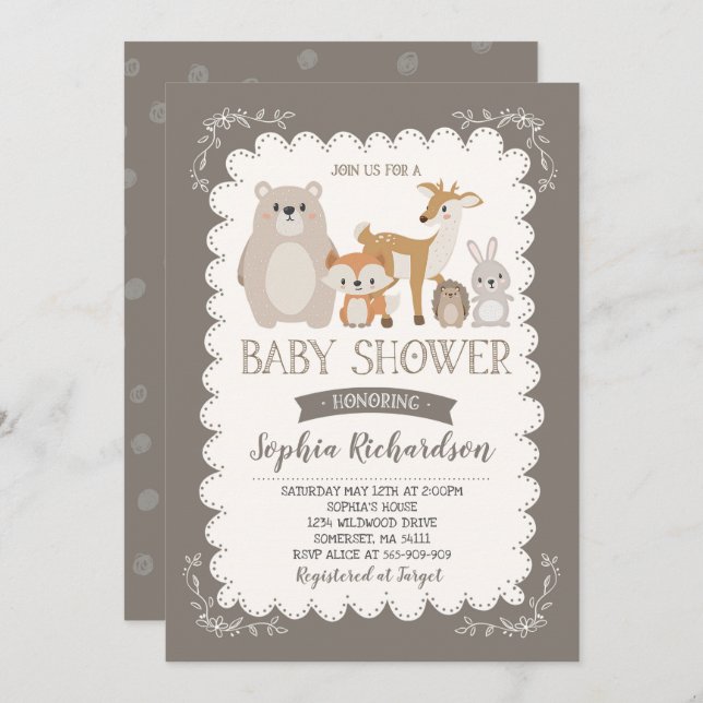 Invitation Baby shower de Woodland Showshaw (Devant / Derrière)