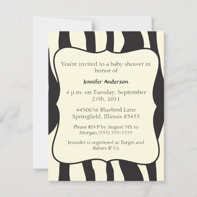 Invitation Baby shower de zèbre (Devant)