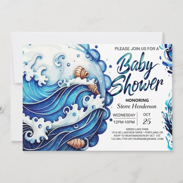 Invitation Baby shower d'eau bleu de Bohême (Devant)