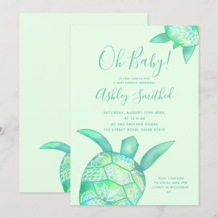 Invitation baby shower d'eau d'été de la petite tortue floral