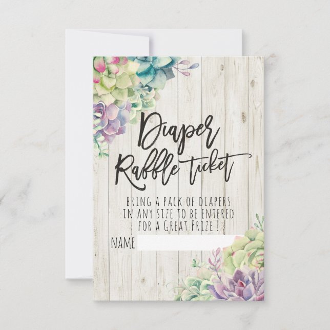 Invitation Baby shower Déchets Raffle Billet Succulents Bois (Devant)