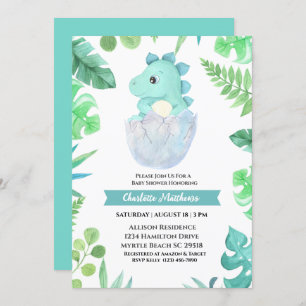 Invitation Baby shower d'éclosion de dinosaure aquarelle
