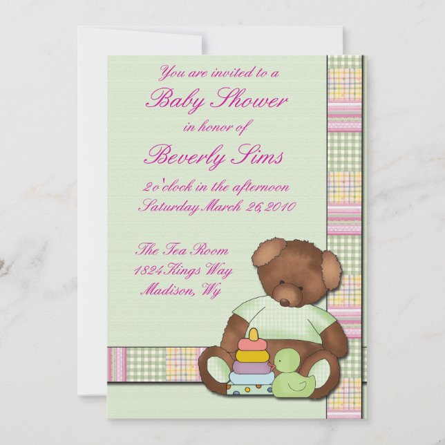 Invitation Baby shower d'édredon d'ours de nounours (Devant)