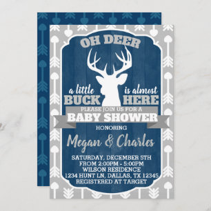 Invitation Baby shower Deer Antler Navy Grey