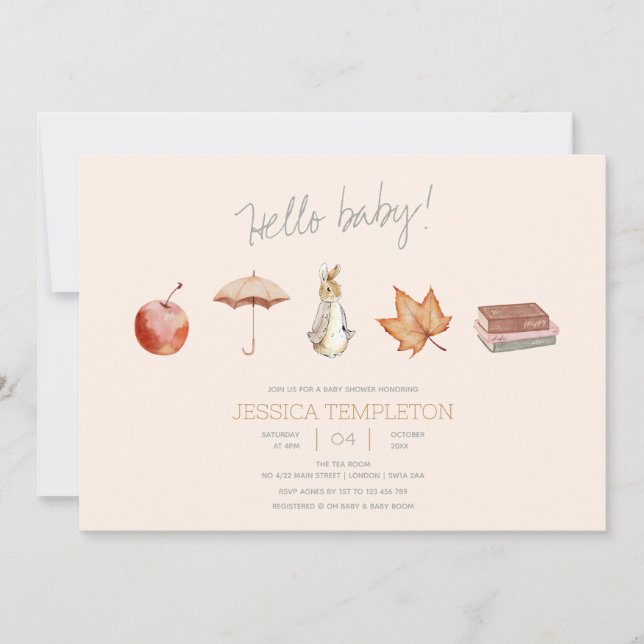 Invitation Baby shower d'éléments de chute de lapin (Devant)