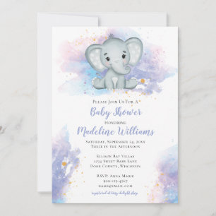 Invitation Baby shower d'éléphant aquarelle