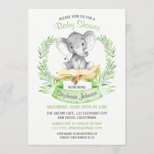 Invitation Baby shower d'éléphant aquarelle