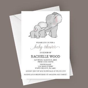 Invitation Baby shower d'éléphant aquarelle