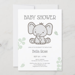 Invitation Baby shower d'éléphant blanc gris-blanc neutre pou