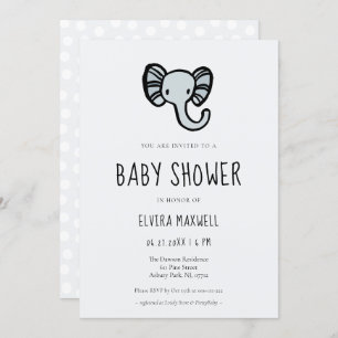 Invitation Baby shower d'éléphant bleu mignon