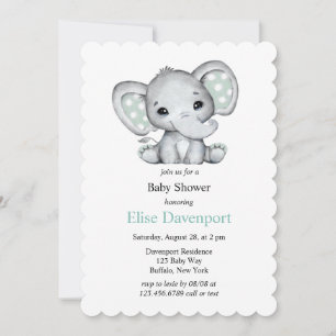 Invitation Baby shower d'éléphant de couleur verte Sage