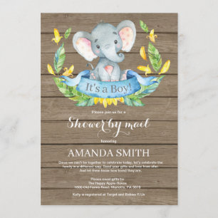 Invitation Baby shower d'éléphant de garçon rustique par cour