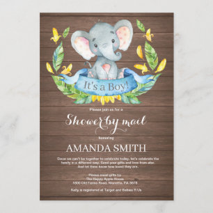 Invitation Baby shower d'éléphant de garçon rustique par cour