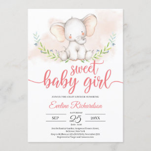 Invitation baby shower d'éléphant et de verdure pour bébés fi