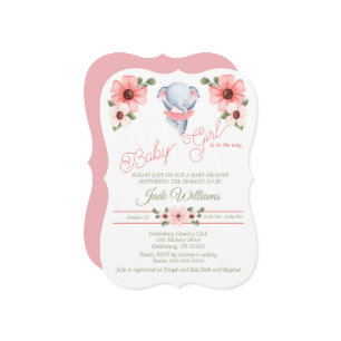 Invitation Baby shower d'éléphant Girl Ballerina