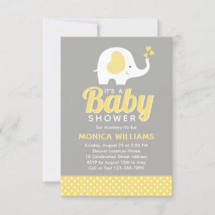 Invitation Baby shower d'éléphant gris jaune migno