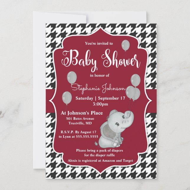 Invitation Baby shower d'éléphant Houndstooth (Devant)