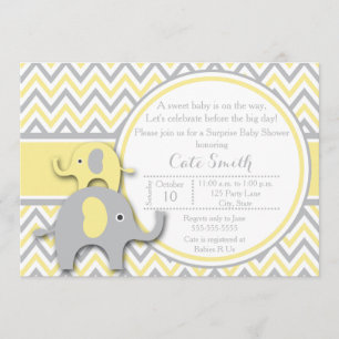 Invitation Baby shower d'éléphant jaune et gris