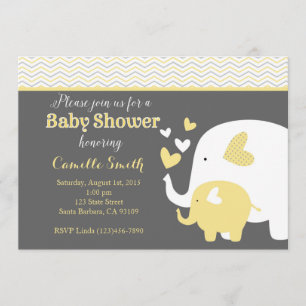 Invitation Baby shower d'éléphant jaune et gris