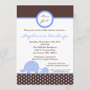 Invitation Baby shower d'éléphant Mod Blue Boy 5x7