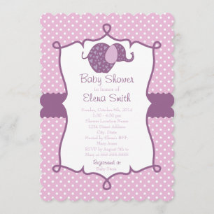 Invitation Baby shower d'éléphant Polka Dot Purple