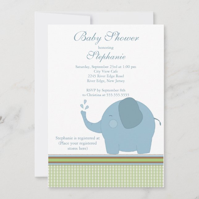 Invitation Baby shower d'éléphant pour bébés migno (Devant)