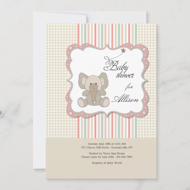 Invitation Baby shower d'éléphant pour bébés mignons (Devant)