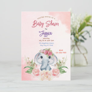 Invitation Baby shower d'éléphant rose