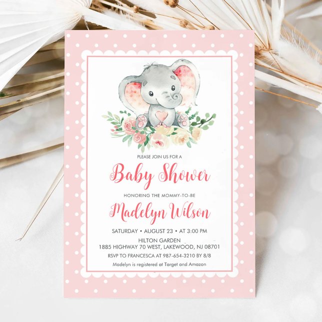 Invitation Baby shower d'éléphant rose (Pink Elephant Baby Shower Invitation)