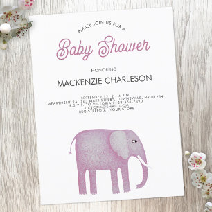 Invitation Baby shower d'éléphant rose
