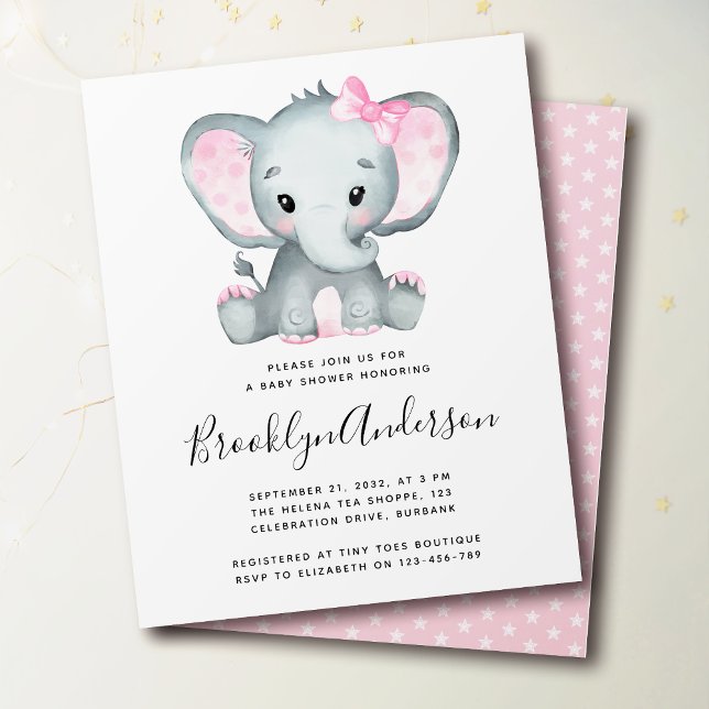 Invitation Baby shower d'éléphant rose (Créateur téléchargé)