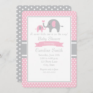 Invitation Baby shower d'éléphant rose et gris