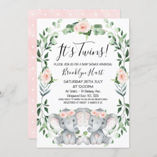 Invitation Baby shower d'éléphant rose fleuri