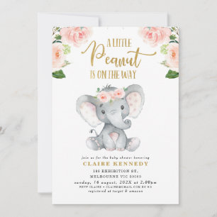 Invitation Baby shower d'éléphant rose floral d'ar